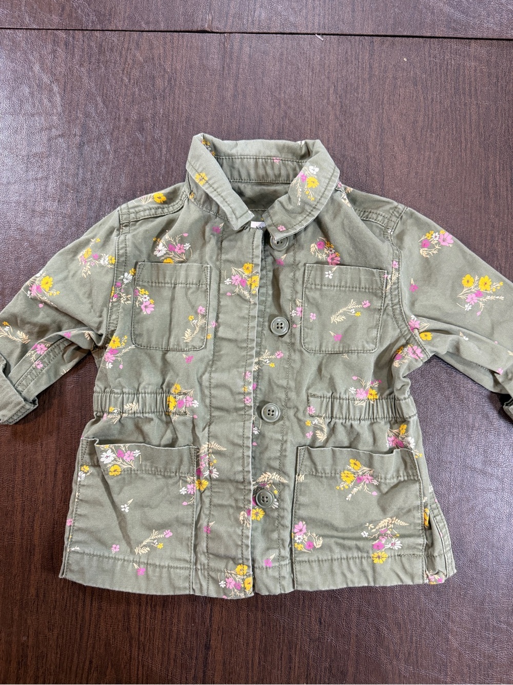 Baby Gap Girls' Olive Floral Utility Jacket Sz 2T